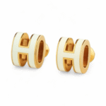 Mini Pop H Earrings Yellow Gold, White Enamel