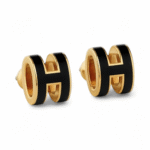 Mini Pop H Earrings Yellow Gold, Black Enamel