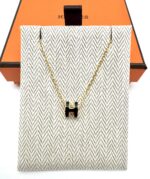 Mini Pop H Pendant Necklace Yellow Gold, Black Enamel - Image 2