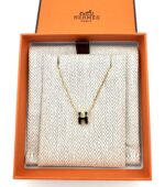 Mini Pop H Pendant Necklace Yellow Gold, Black Enamel