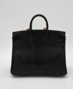 Birkin 25 Retourne Lizard Black PHW - Image 6