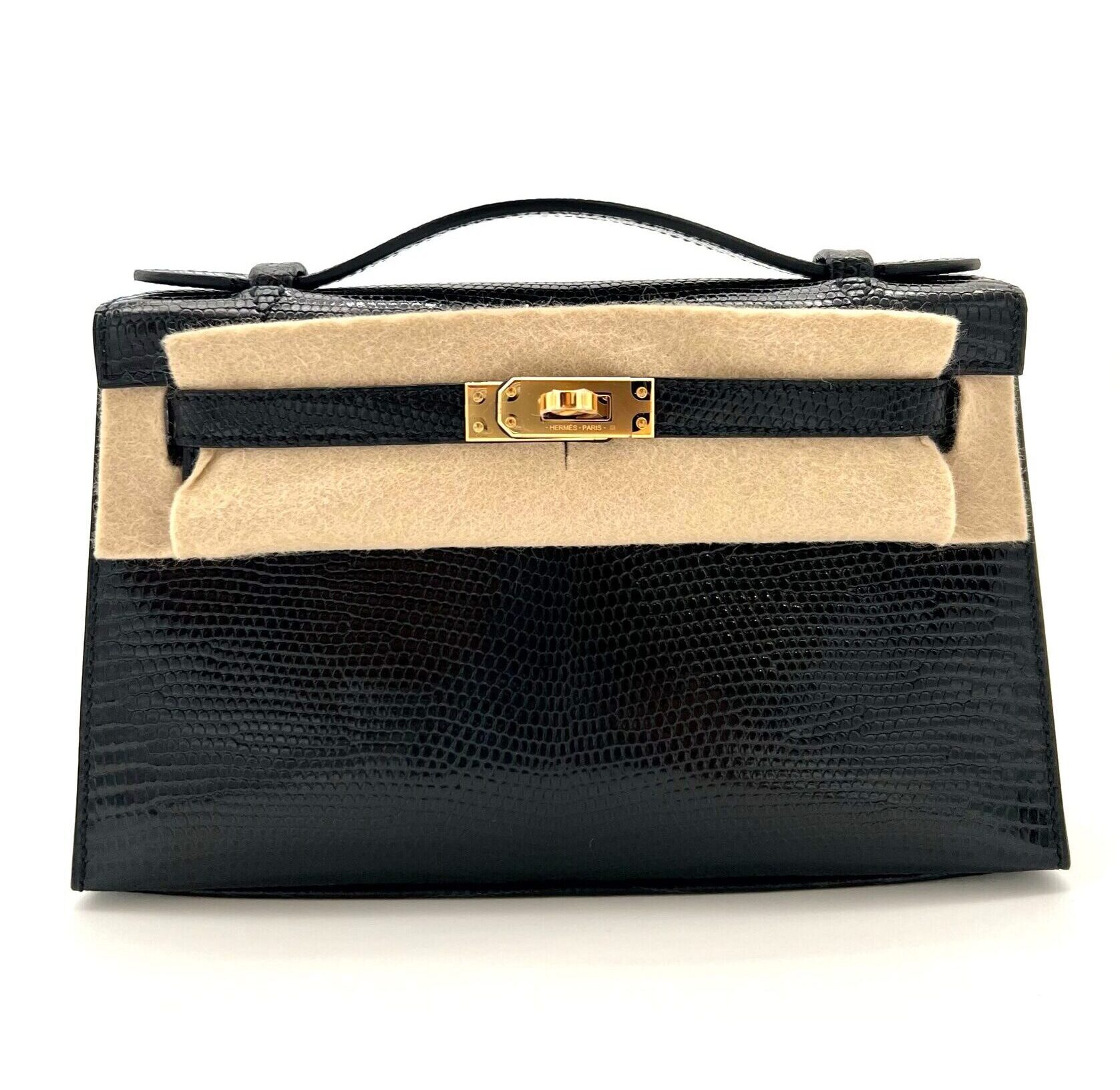 HB00053_02 Kelly Pochette Shiny Nilo Lizard Black GHW - Image 1