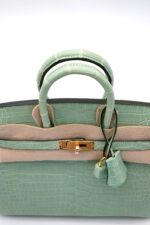 Birkin 25 Retourne Matte Porosus Crocodile Vert D'Eau GHW - Image 5
