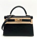 Kelly 20 Sellier Ostrich Black Permabrass