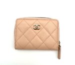Zipped Coin Card Holder Caviar Beige