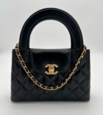 Nano Kelly Shopping Bag Shiny Aged Calfskin Black