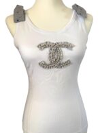 24P Crystal CC Logo White Tank Top Size 36