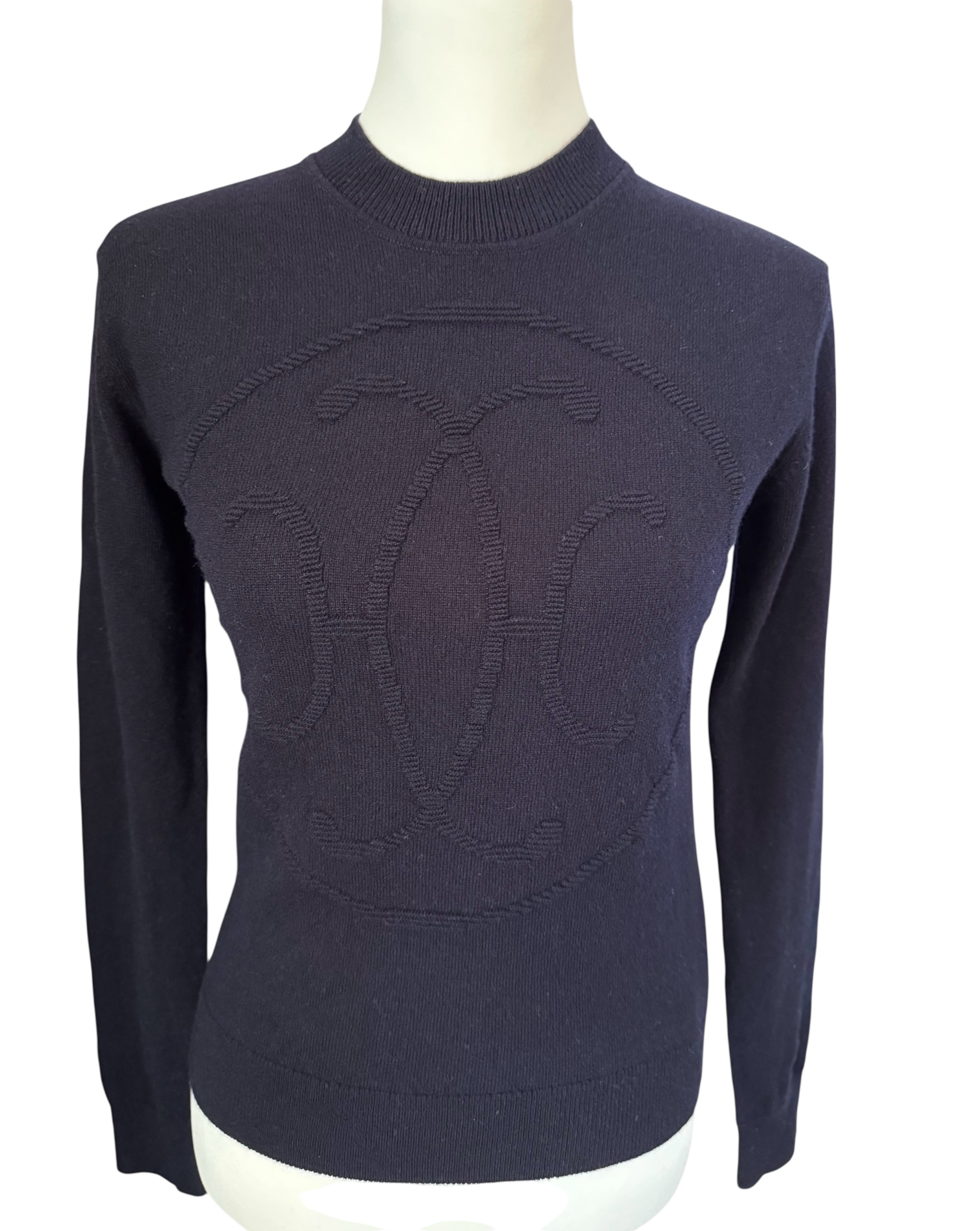 RTW00009_01 H Lift Long Sleeve Cashmere Sweater Bleu Noir Size 36 - Image 1