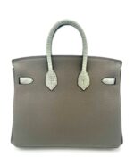 Birkin 25 Togo Gris Meyer & Gris Cement Matte Alligator Touch PHW - Image 2