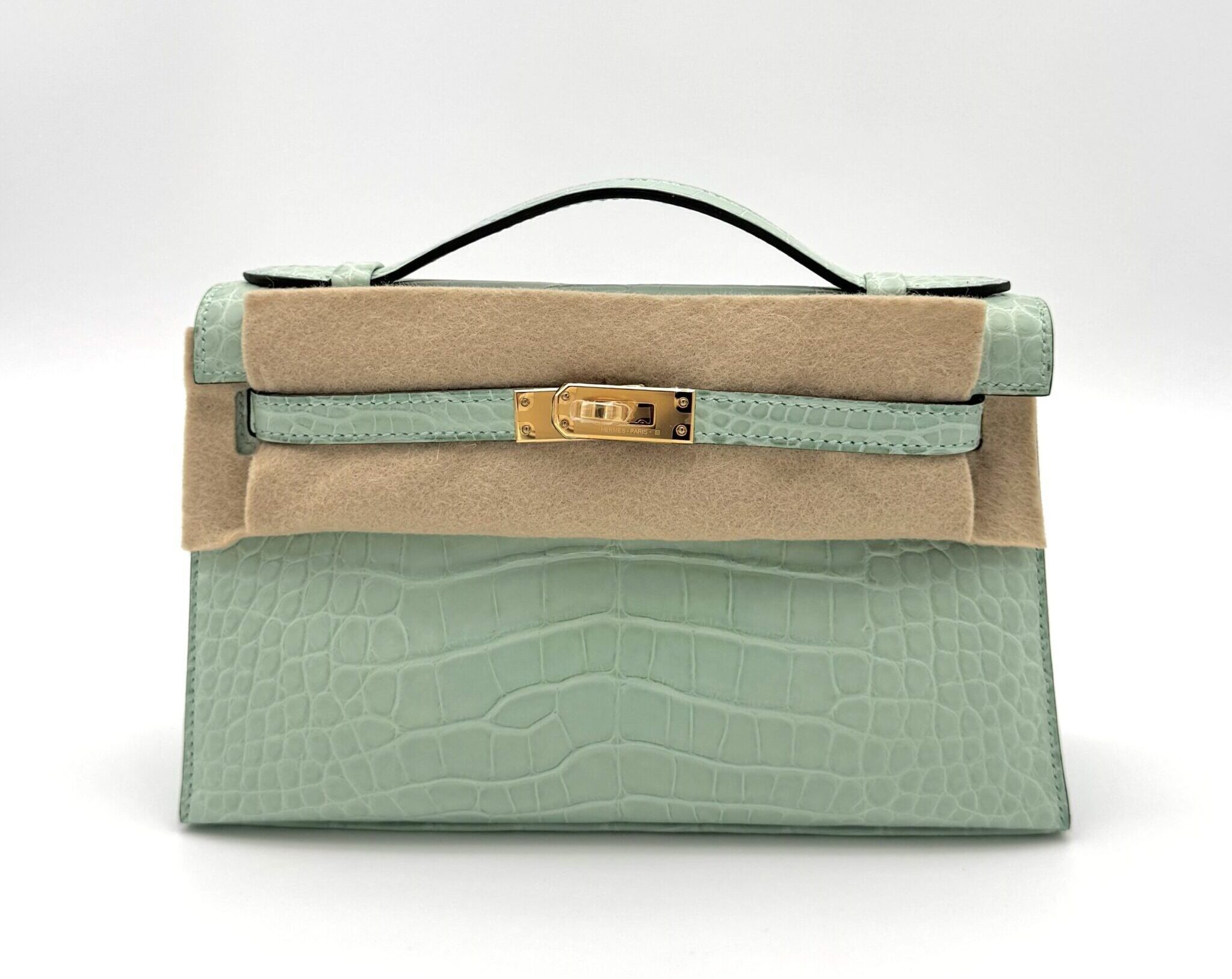 HB00137_01 Kelly Pochette Matte Alligator Vert D'eau GHW - Image 1