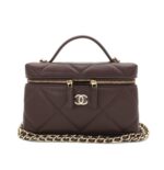 Caviar Quilted Slim Vanity Bag Dark Brown GHW