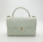 Caviar Quilted Top Handle Flap Bag Light Green GHW