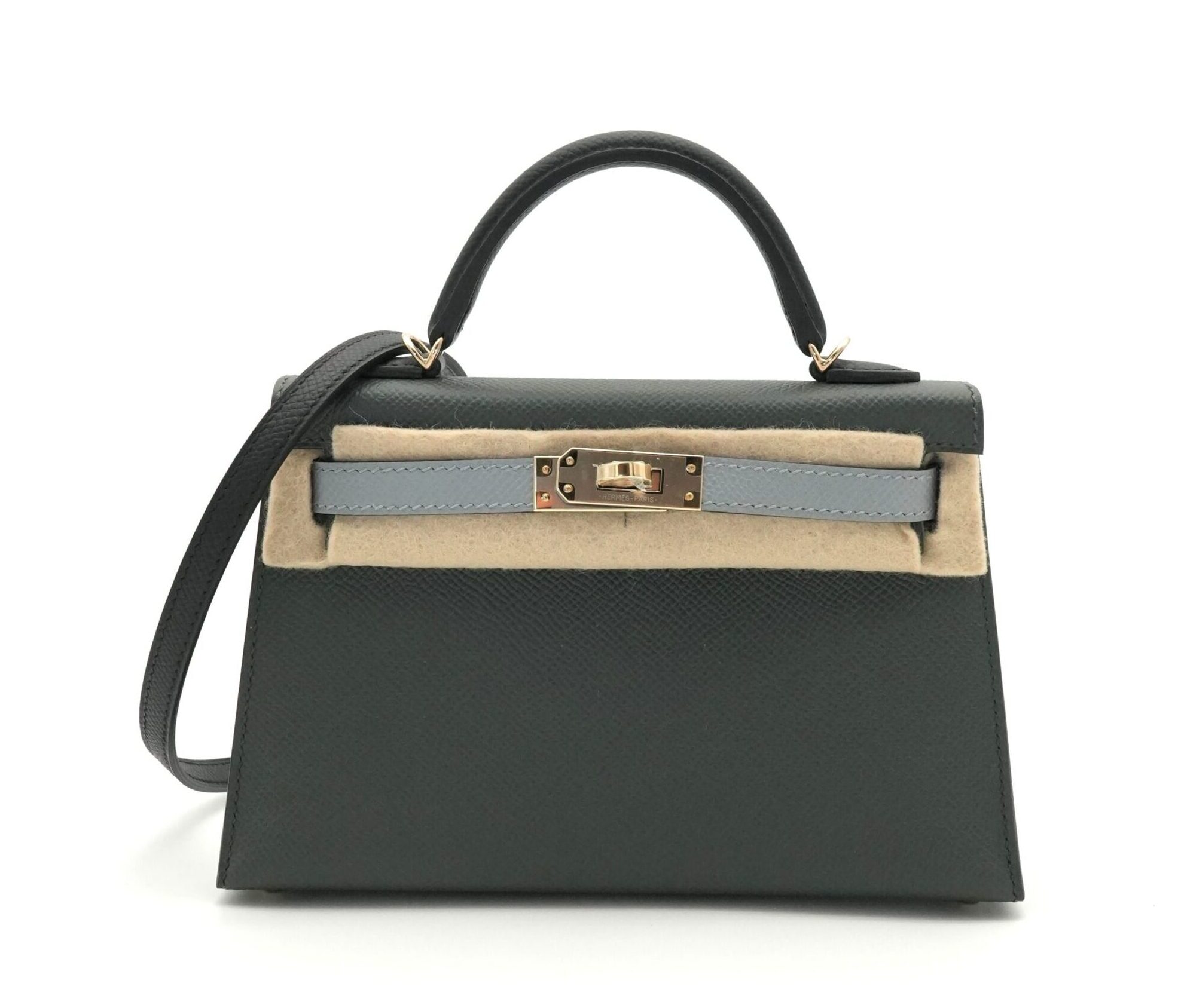 HB00151_01 Kelly 20 Epsom Sellier Tricolor Vert Mangrove / Gris Patine / Black Permabrass - Image 1