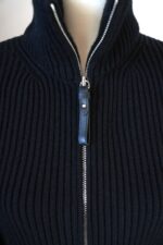 Wool Knit Cardigan with H Leather Pockets Black Size 36 - Image 3