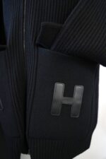 Wool Knit Cardigan with H Leather Pockets Black Size 36 - Image 4