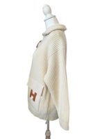 Wool Knit Cardigan with H Leather Pockets White Size 38 - Image 4