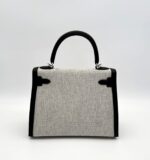 Kelly 25 Sellier Toile Ecru / Black Swift PHW - Image 2