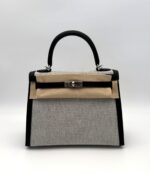 Kelly 25 Sellier Toile Ecru / Black Swift PHW - Image 3