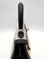 Kelly 25 Sellier Toile Ecru / Black Swift PHW - Image 4
