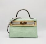 Kelly 20 Sellier Matte Alligator Vert D'eau / Gris Perle GHW