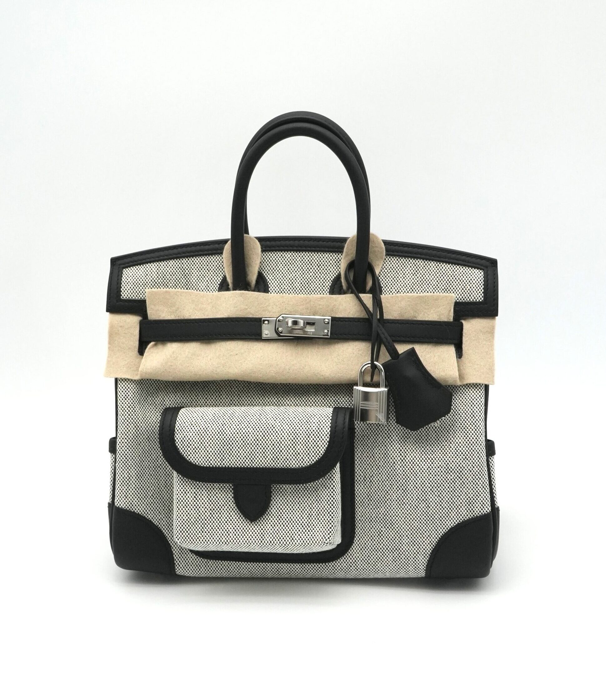 HB00213_01 Birkin 25 Cargo Ecru Toile / Noir Swift PHW Limited Edition - Image 1