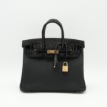 Birkin 25 Togo Black Shiny Niloticus Crocodile Touch GHW