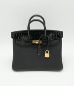 Birkin 25 Togo Black Shiny Niloticus Crocodile Touch GHW - Image 3
