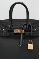Birkin 25 Togo Black Shiny Niloticus Crocodile Touch GHW - Image 4