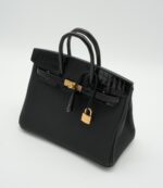 Birkin 25 Togo Black Shiny Niloticus Crocodile Touch GHW - Image 5
