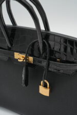 Birkin 25 Togo Black Shiny Niloticus Crocodile Touch GHW - Image 6